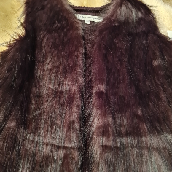 Boutique Debby Collection Faux Fur Open Front Vest Brown Burgundy Size S NWT - Picture 4 of 11